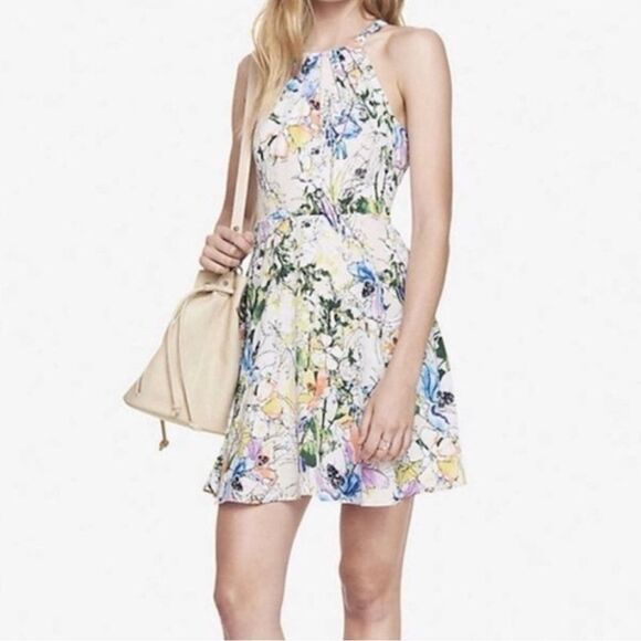 Express Floral Halter Dress | Watercolor Print, A Line Fit & Flare | Size 8 - Picture 11 of 12